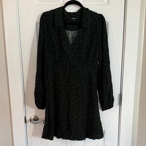 Madewell Black and Green Patterned Long Sleeve Dress